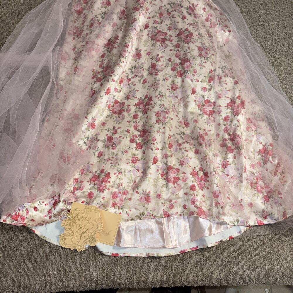 Lace Made Floral Corset Dress NWT Size XL Pink Rose Tulle Coquette Cottagecore - Picture 7 of 9